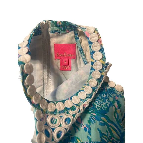 Lilly Pulitzer Kinley Dress Girls Size 3 Surf Blue Coral of the Story Excellent - Picture 7 of 8